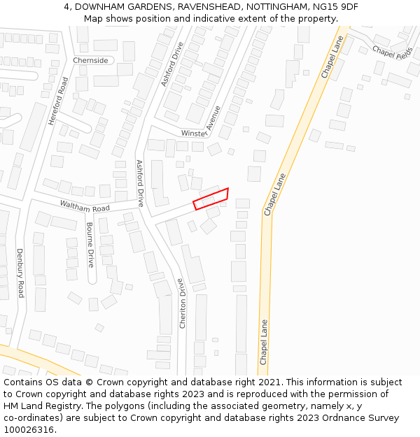 4, DOWNHAM GARDENS, RAVENSHEAD, NOTTINGHAM, NG15 9DF: Location map and indicative extent of plot