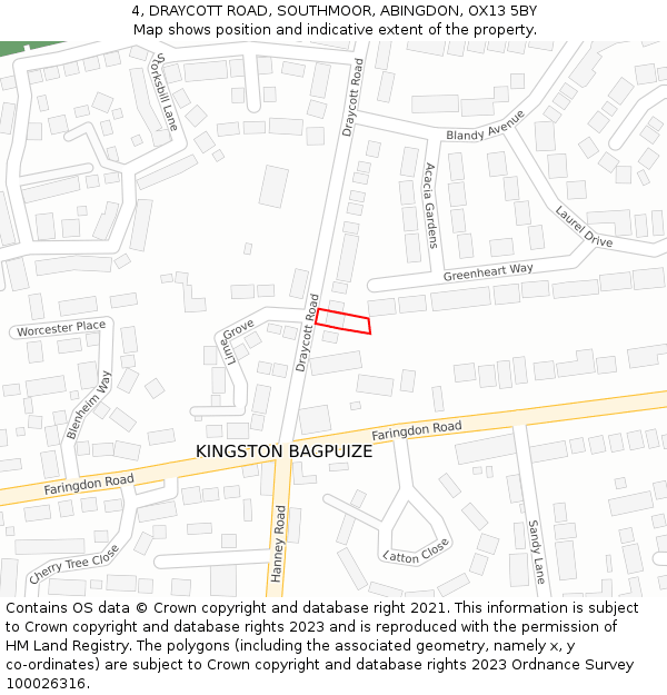 4, DRAYCOTT ROAD, SOUTHMOOR, ABINGDON, OX13 5BY: Location map and indicative extent of plot