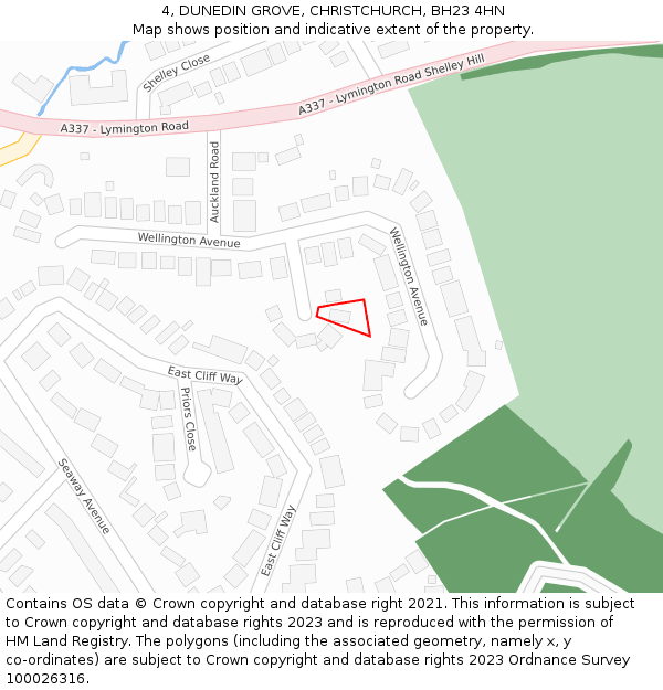 4, DUNEDIN GROVE, CHRISTCHURCH, BH23 4HN: Location map and indicative extent of plot