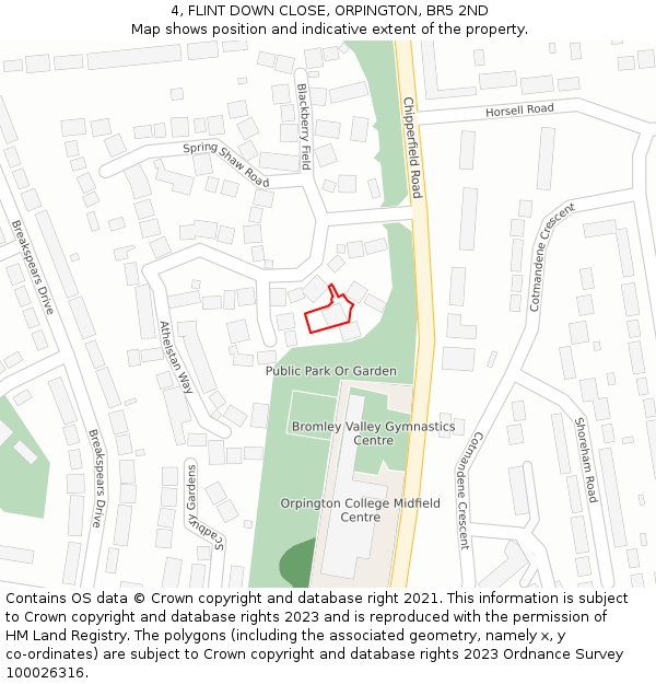 4, FLINT DOWN CLOSE, ORPINGTON, BR5 2ND: Location map and indicative extent of plot