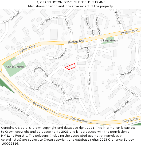 4, GRASSINGTON DRIVE, SHEFFIELD, S12 4NE: Location map and indicative extent of plot