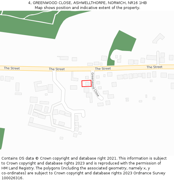 4, GREENWOOD CLOSE, ASHWELLTHORPE, NORWICH, NR16 1HB: Location map and indicative extent of plot