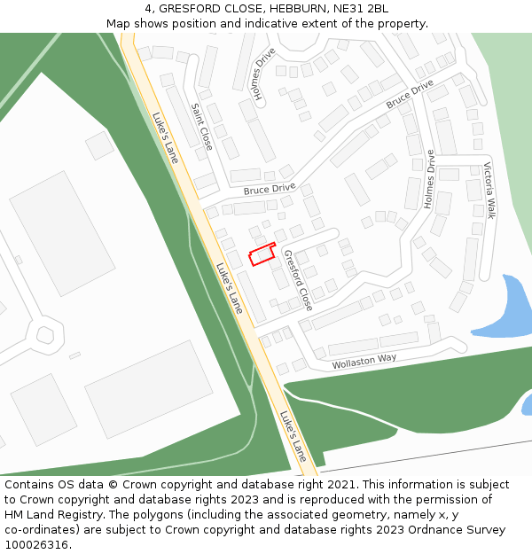 4, GRESFORD CLOSE, HEBBURN, NE31 2BL: Location map and indicative extent of plot