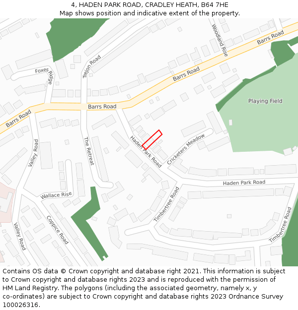 4, HADEN PARK ROAD, CRADLEY HEATH, B64 7HE: Location map and indicative extent of plot