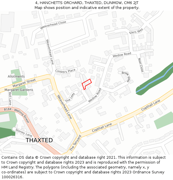 4, HANCHETTS ORCHARD, THAXTED, DUNMOW, CM6 2JT: Location map and indicative extent of plot