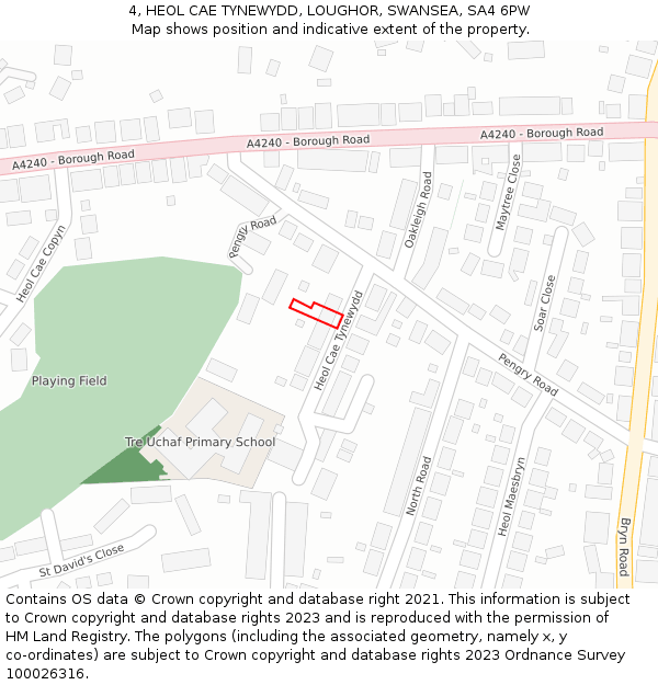 4, HEOL CAE TYNEWYDD, LOUGHOR, SWANSEA, SA4 6PW: Location map and indicative extent of plot