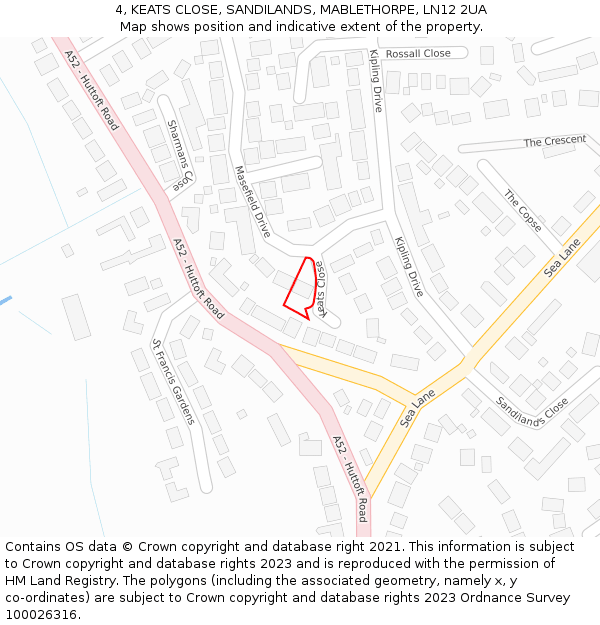 4, KEATS CLOSE, SANDILANDS, MABLETHORPE, LN12 2UA: Location map and indicative extent of plot