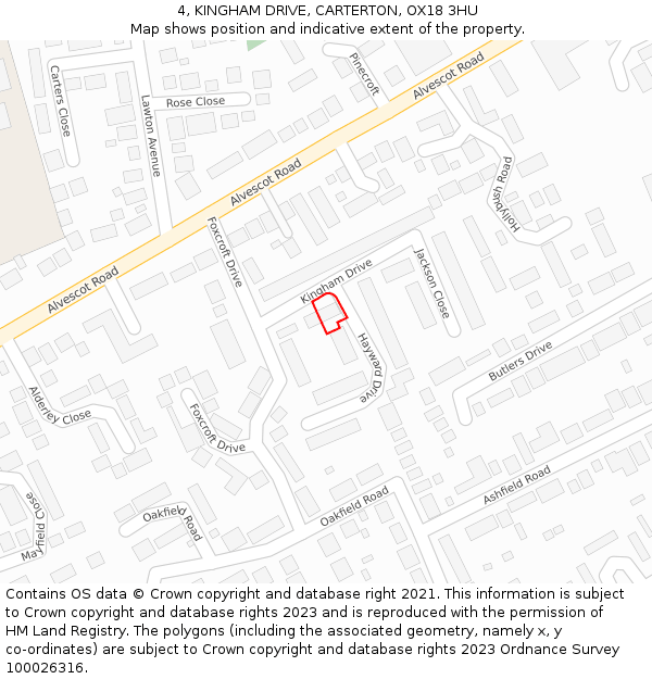 4, KINGHAM DRIVE, CARTERTON, OX18 3HU: Location map and indicative extent of plot