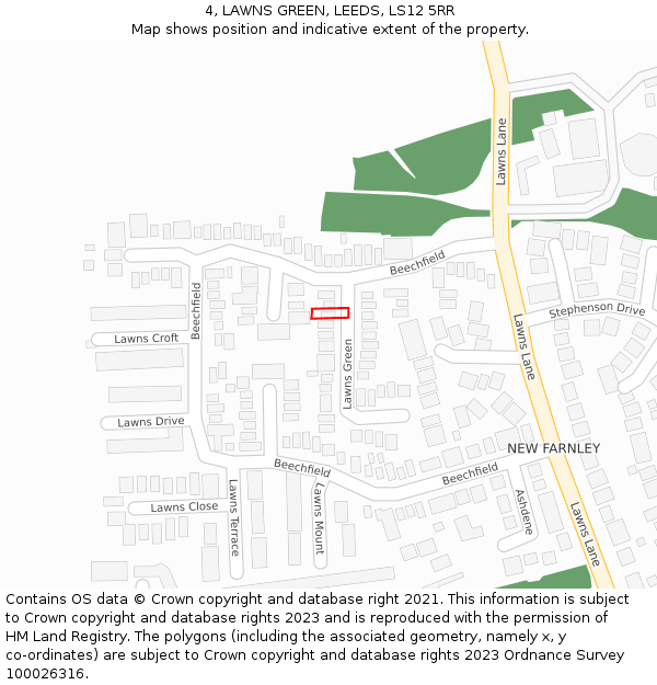 4, LAWNS GREEN, LEEDS, LS12 5RR: Location map and indicative extent of plot