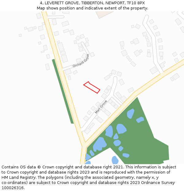 4, LEVERETT GROVE, TIBBERTON, NEWPORT, TF10 8PX: Location map and indicative extent of plot