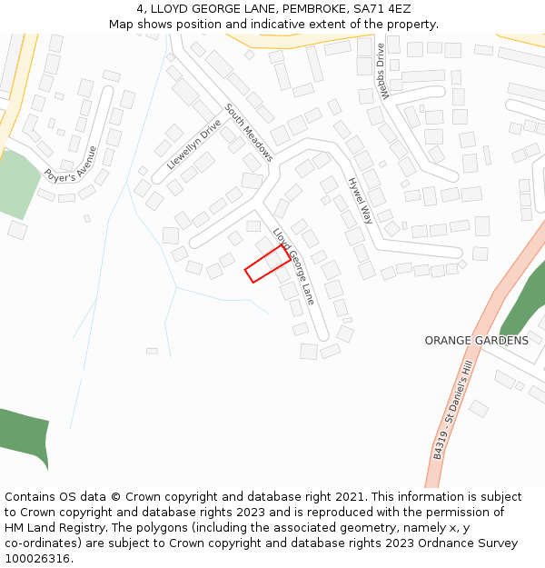 4, LLOYD GEORGE LANE, PEMBROKE, SA71 4EZ: Location map and indicative extent of plot