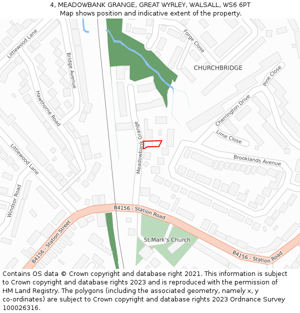 4, MEADOWBANK GRANGE, GREAT WYRLEY, WALSALL, WS6 6PT: Location map and indicative extent of plot