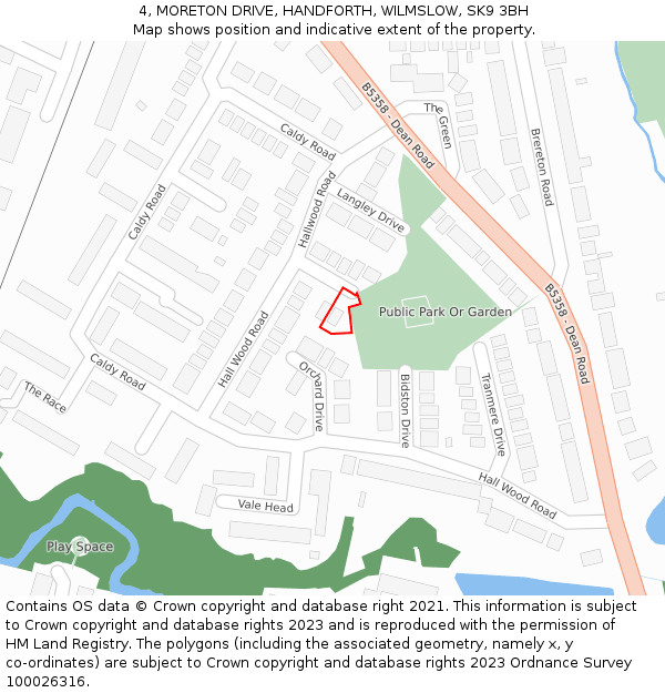 4, MORETON DRIVE, HANDFORTH, WILMSLOW, SK9 3BH: Location map and indicative extent of plot