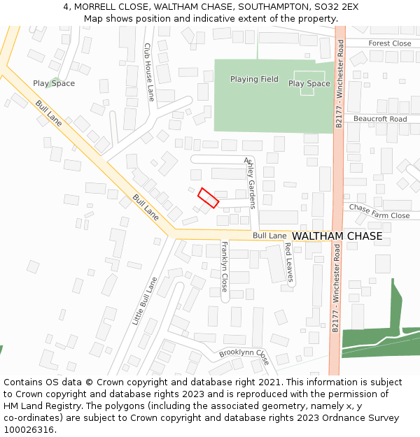 4, MORRELL CLOSE, WALTHAM CHASE, SOUTHAMPTON, SO32 2EX: Location map and indicative extent of plot