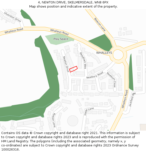 4, NEWTON DRIVE, SKELMERSDALE, WN8 6PX: Location map and indicative extent of plot