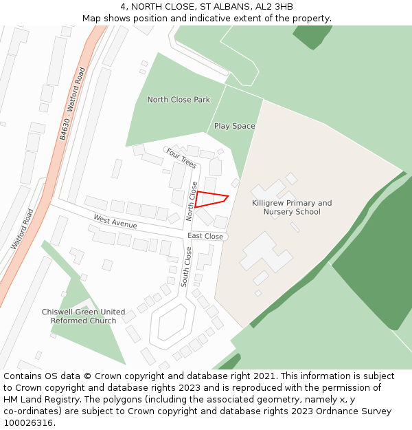 4, NORTH CLOSE, ST ALBANS, AL2 3HB: Location map and indicative extent of plot