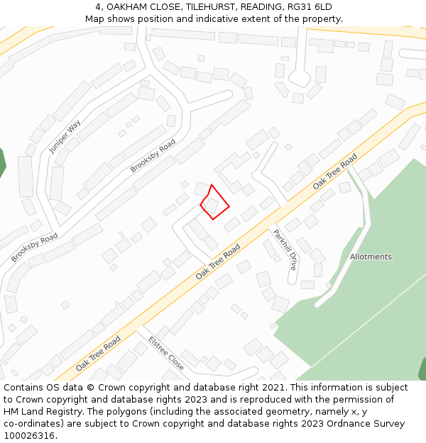 4, OAKHAM CLOSE, TILEHURST, READING, RG31 6LD: Location map and indicative extent of plot