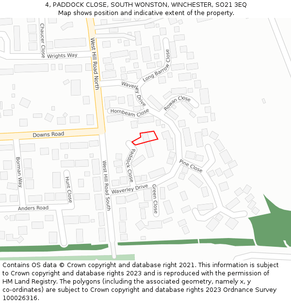 4, PADDOCK CLOSE, SOUTH WONSTON, WINCHESTER, SO21 3EQ: Location map and indicative extent of plot