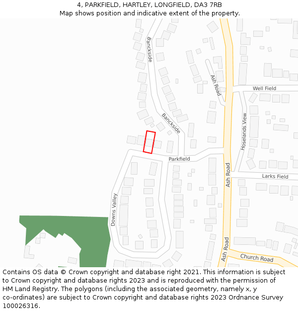 4, PARKFIELD, HARTLEY, LONGFIELD, DA3 7RB: Location map and indicative extent of plot