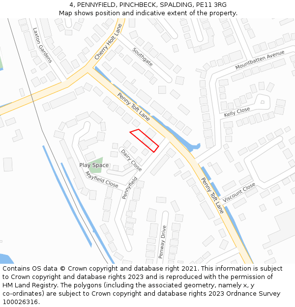 4, PENNYFIELD, PINCHBECK, SPALDING, PE11 3RG: Location map and indicative extent of plot