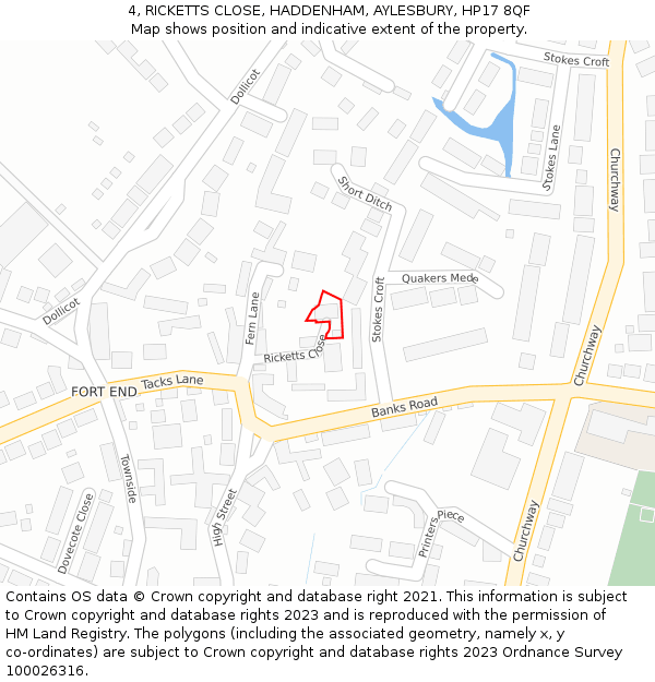 4, RICKETTS CLOSE, HADDENHAM, AYLESBURY, HP17 8QF: Location map and indicative extent of plot