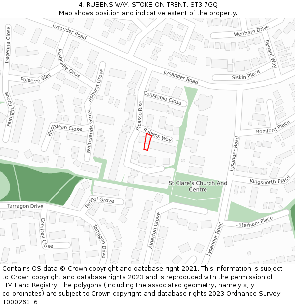 4, RUBENS WAY, STOKE-ON-TRENT, ST3 7GQ: Location map and indicative extent of plot