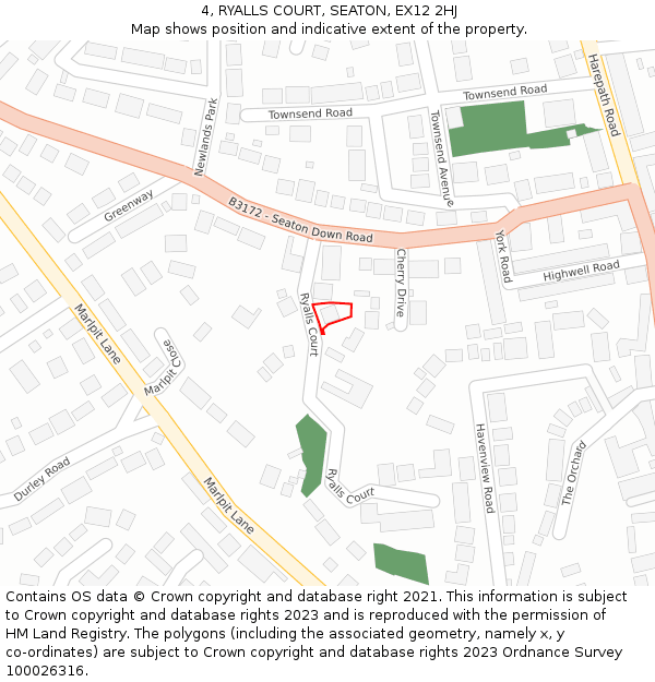 4, RYALLS COURT, SEATON, EX12 2HJ: Location map and indicative extent of plot