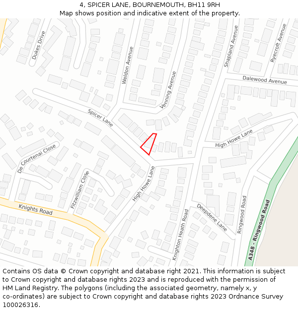 4, SPICER LANE, BOURNEMOUTH, BH11 9RH: Location map and indicative extent of plot