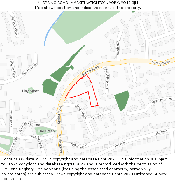 4, SPRING ROAD, MARKET WEIGHTON, YORK, YO43 3JH: Location map and indicative extent of plot