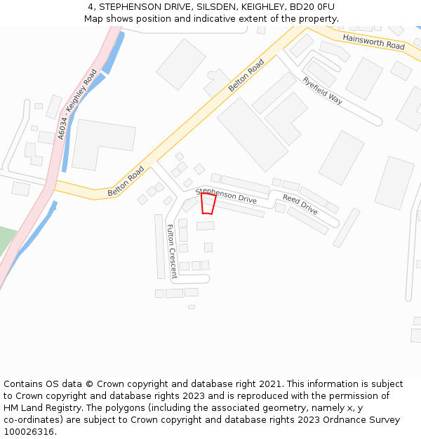 4, STEPHENSON DRIVE, SILSDEN, KEIGHLEY, BD20 0FU: Location map and indicative extent of plot