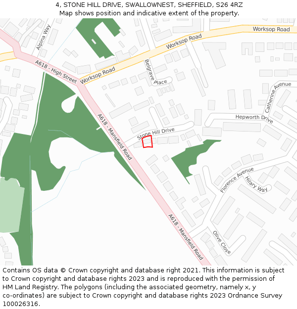 4, STONE HILL DRIVE, SWALLOWNEST, SHEFFIELD, S26 4RZ: Location map and indicative extent of plot