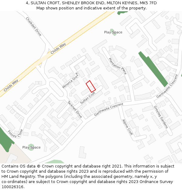 4, SULTAN CROFT, SHENLEY BROOK END, MILTON KEYNES, MK5 7FD: Location map and indicative extent of plot