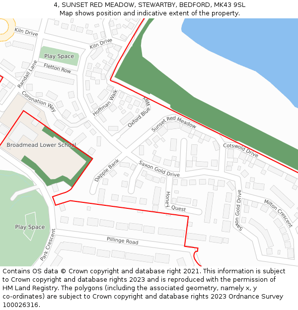 4, SUNSET RED MEADOW, STEWARTBY, BEDFORD, MK43 9SL: Location map and indicative extent of plot