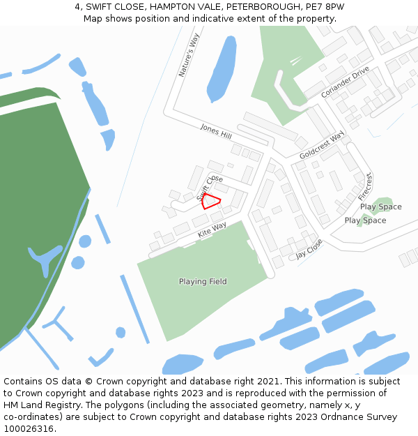 4, SWIFT CLOSE, HAMPTON VALE, PETERBOROUGH, PE7 8PW: Location map and indicative extent of plot