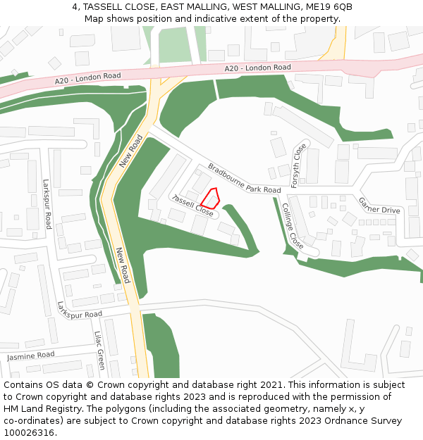 4, TASSELL CLOSE, EAST MALLING, WEST MALLING, ME19 6QB: Location map and indicative extent of plot