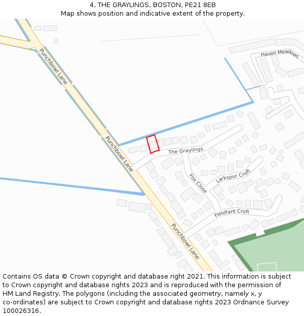 4, THE GRAYLINGS, BOSTON, PE21 8EB: Location map and indicative extent of plot