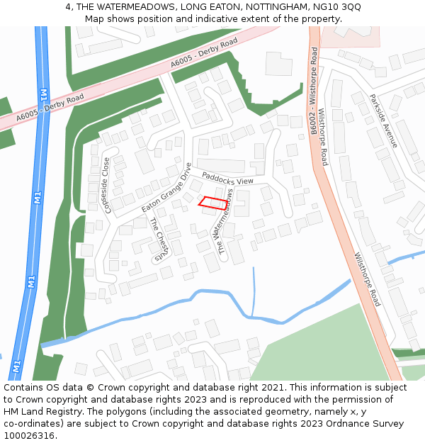 4, THE WATERMEADOWS, LONG EATON, NOTTINGHAM, NG10 3QQ: Location map and indicative extent of plot