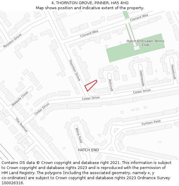 4, THORNTON GROVE, PINNER, HA5 4HG: Location map and indicative extent of plot