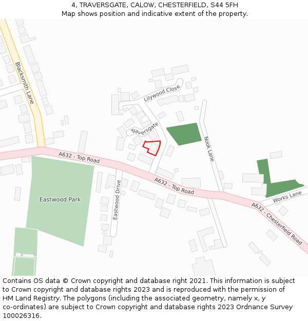 4, TRAVERSGATE, CALOW, CHESTERFIELD, S44 5FH: Location map and indicative extent of plot