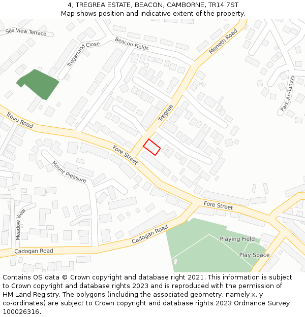 4, TREGREA ESTATE, BEACON, CAMBORNE, TR14 7ST: Location map and indicative extent of plot