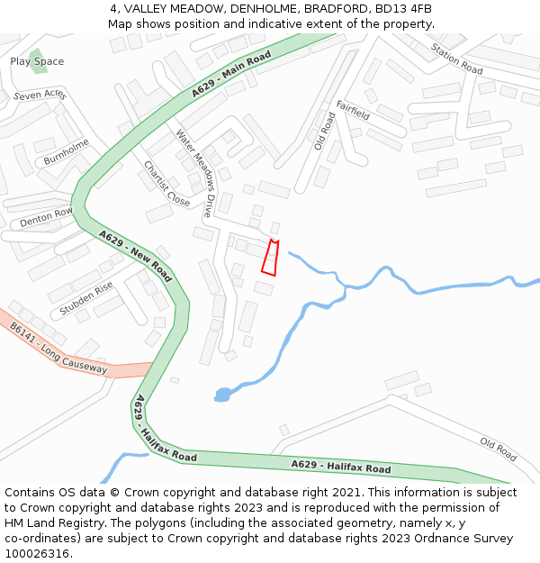 4, VALLEY MEADOW, DENHOLME, BRADFORD, BD13 4FB: Location map and indicative extent of plot