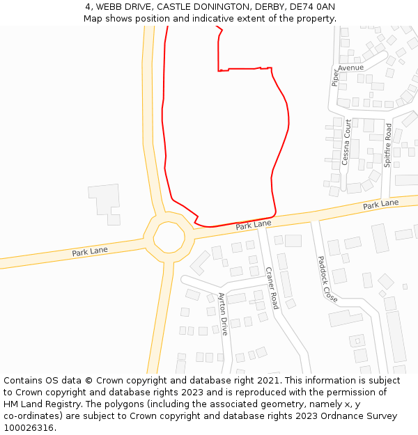 4, WEBB DRIVE, CASTLE DONINGTON, DERBY, DE74 0AN: Location map and indicative extent of plot