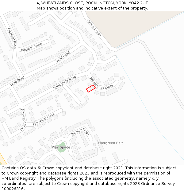 4, WHEATLANDS CLOSE, POCKLINGTON, YORK, YO42 2UT: Location map and indicative extent of plot