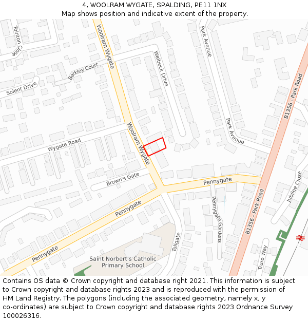 4, WOOLRAM WYGATE, SPALDING, PE11 1NX: Location map and indicative extent of plot