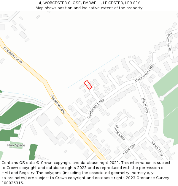 4, WORCESTER CLOSE, BARWELL, LEICESTER, LE9 8FY: Location map and indicative extent of plot