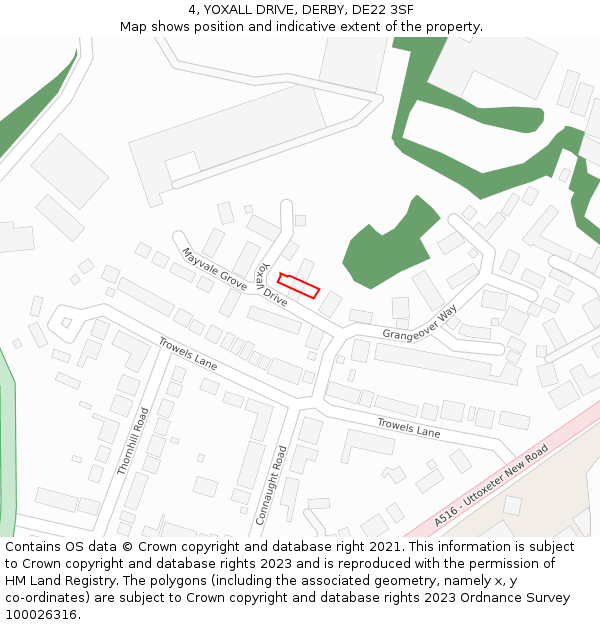 4, YOXALL DRIVE, DERBY, DE22 3SF: Location map and indicative extent of plot