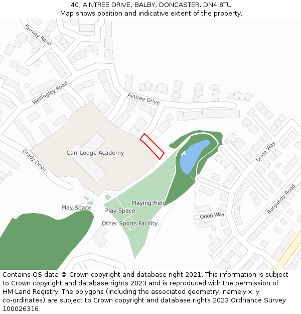 40, AINTREE DRIVE, BALBY, DONCASTER, DN4 8TU: Location map and indicative extent of plot