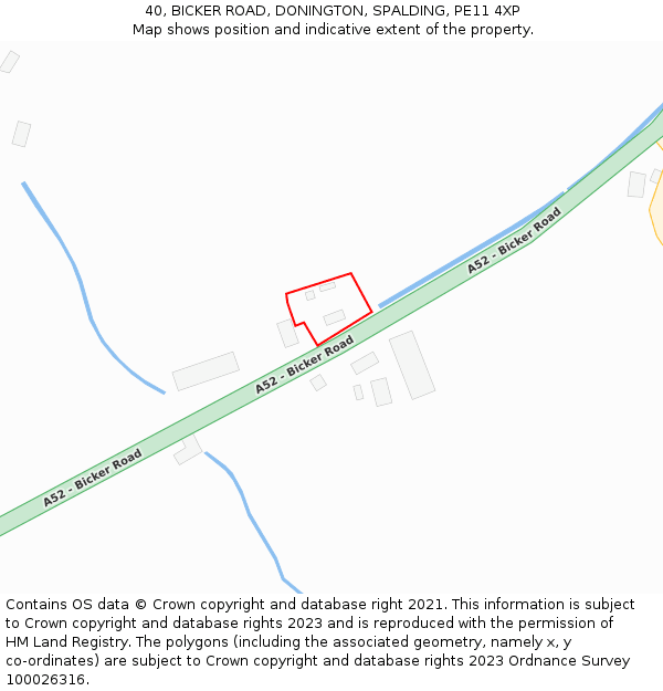 40, BICKER ROAD, DONINGTON, SPALDING, PE11 4XP: Location map and indicative extent of plot