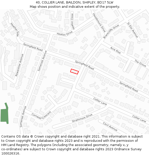 40, COLLIER LANE, BAILDON, SHIPLEY, BD17 5LW: Location map and indicative extent of plot