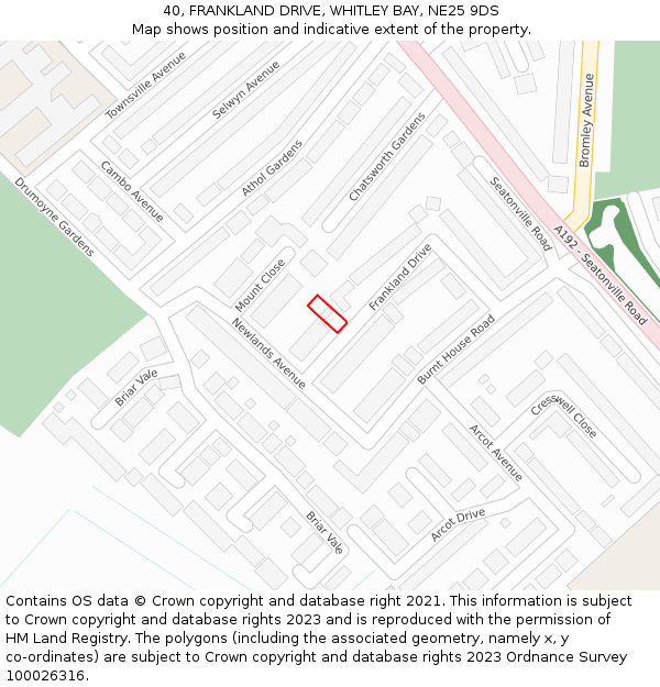 40, FRANKLAND DRIVE, WHITLEY BAY, NE25 9DS: Location map and indicative extent of plot